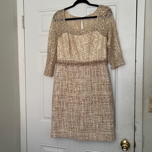 Kay Unger Dresses & Skirts - Sequined plaid cream golden colored dress